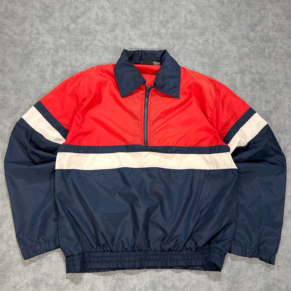 Vintage 90s Dunlop Windbreaker Red Navy Colorblock Jacket Collared Mens M